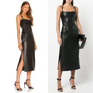 NWT Alexis Dress Jacqueline Midi Halter in Faux Leather Black Ink
